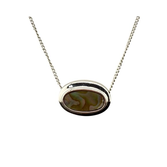 Avon Silver-Toned Genuine Abalone Oval Pendant Necklace With Chain & Spring Ring - Picture 1 of 6